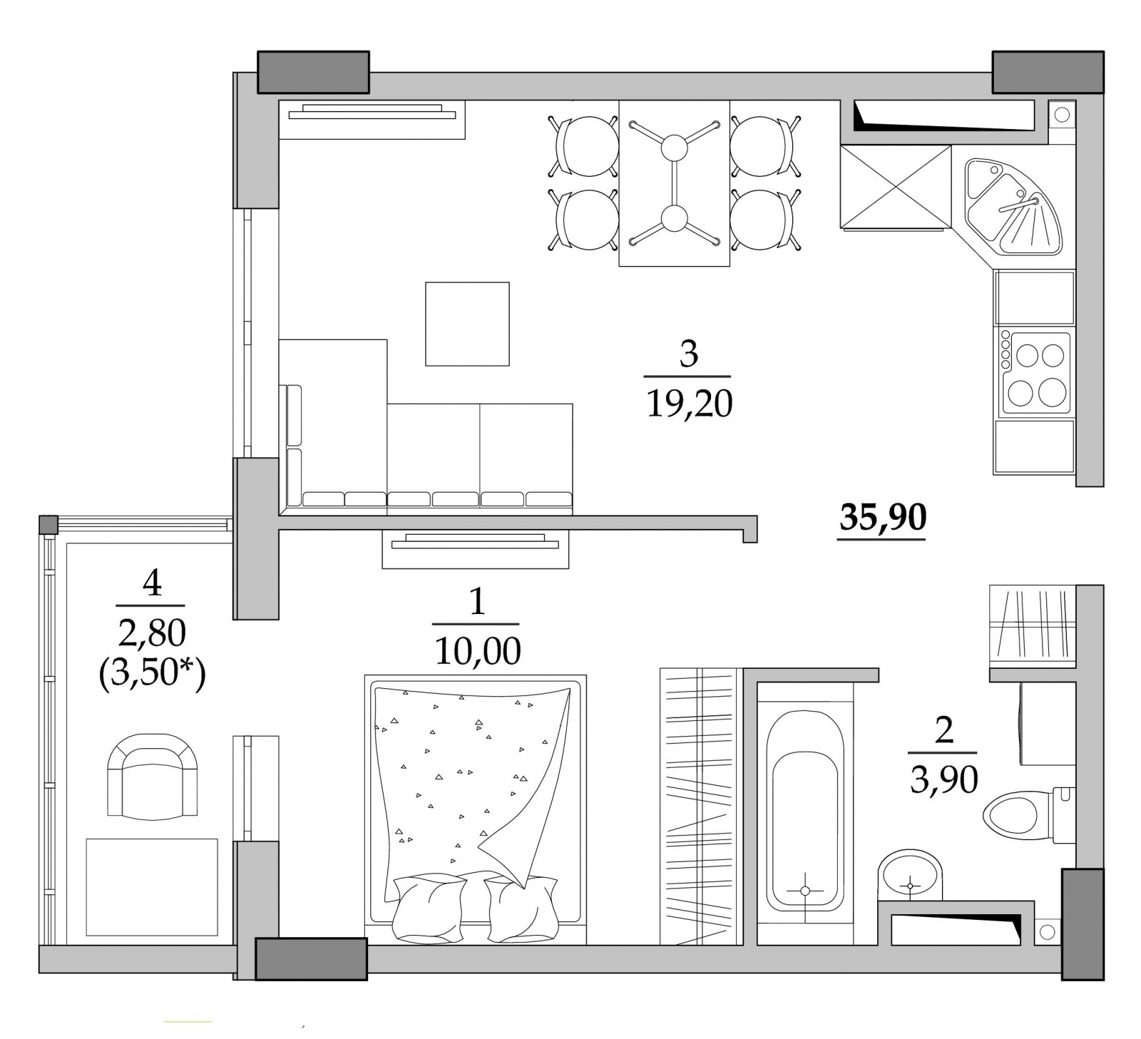 1-кімнатна 35.9 м² в Мкрн Таїровські сади від 19 250 грн/м², с. Лиманка