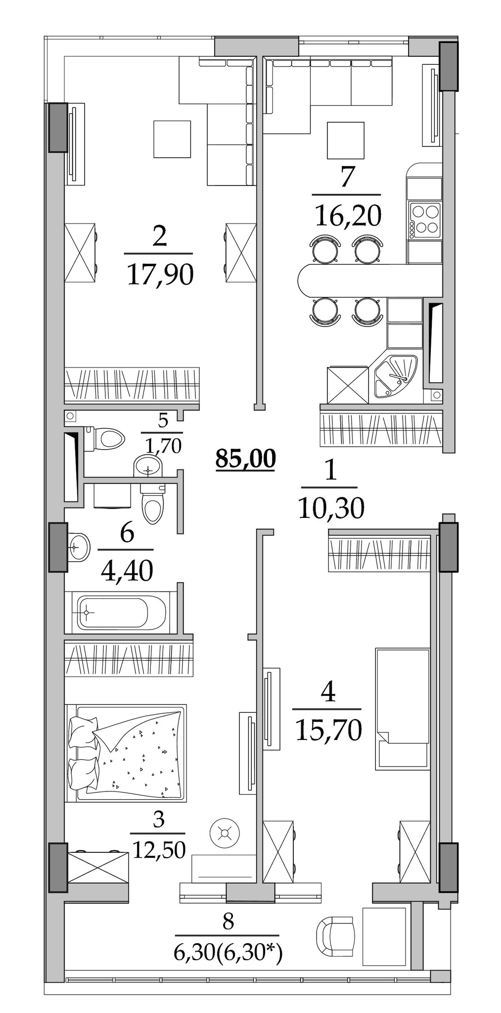 3-кімнатна 85 м² в Мкрн Таїровські сади від 20 150 грн/м², с. Лиманка