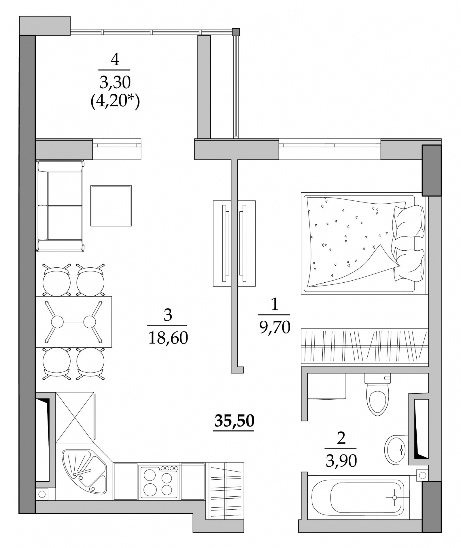 1-кімнатна 35.5 м² в Мкрн Таїровські сади від 20 150 грн/м², с. Лиманка