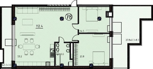 2-кімнатна 112.4 м² в КБ Простір на Кузнечній від 35 450 грн/м², Одеса