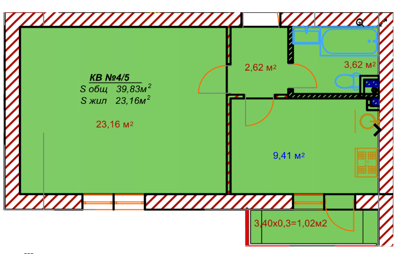 1-комнатная 39.83 м² в ЖК Австрийский от 13 450 грн/м², пгт Авангард