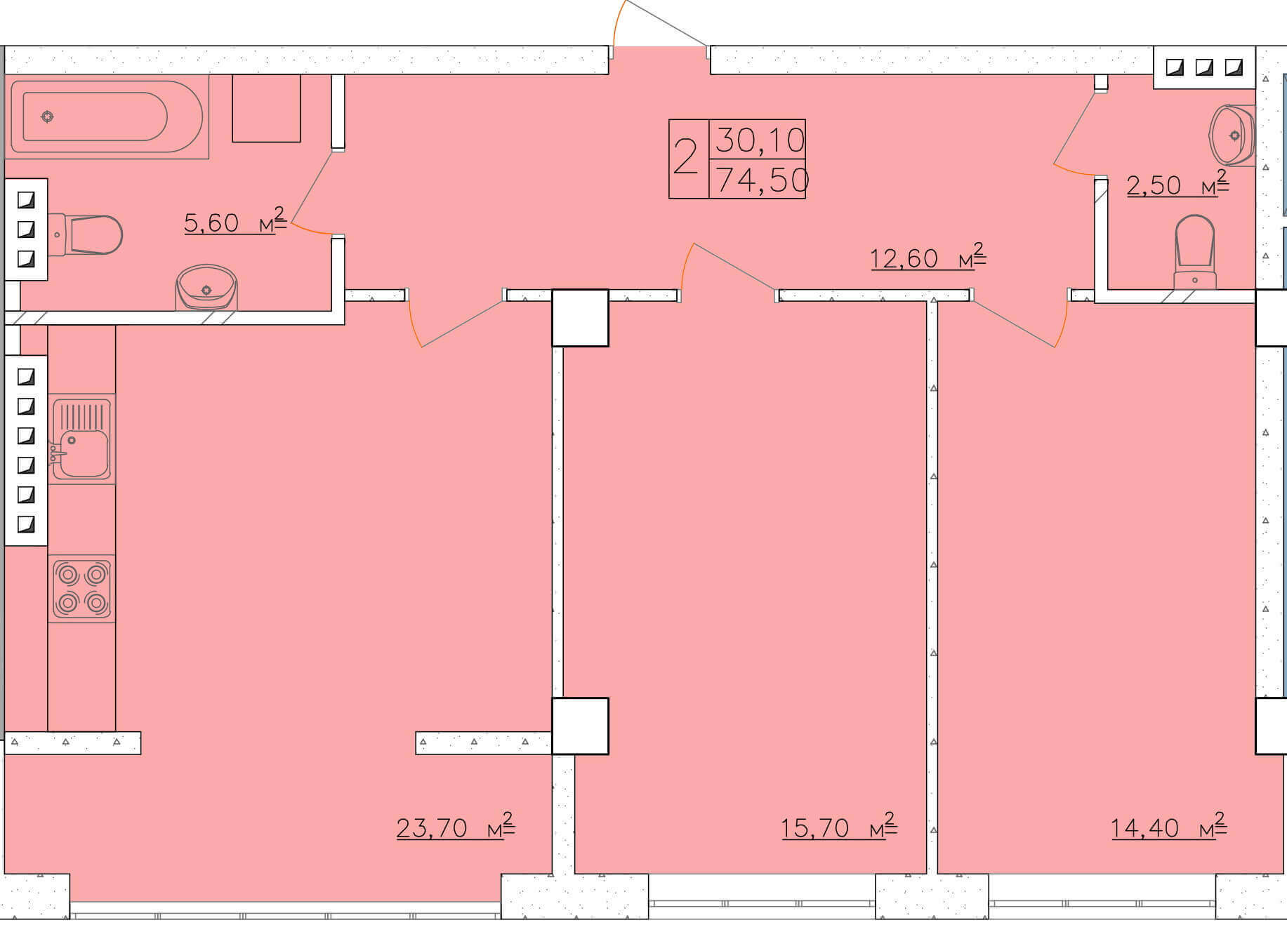 2-кімнатна 74.5 м² в ЖК Club Marine від 18 350 грн/м², Одеса