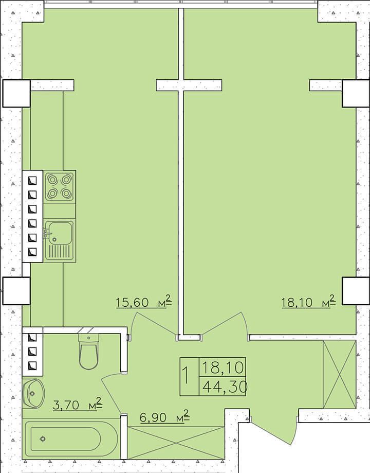 Офис 44.3 м² в ЖК Club Marine от застройщика, Одесса