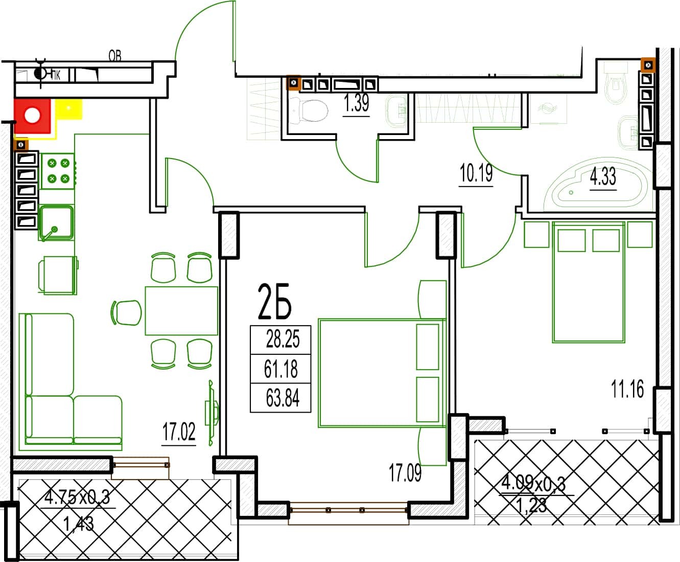 2-кімнатна 63.84 м² в ЖК DERBY Style House від 28 000 грн/м², Одеса