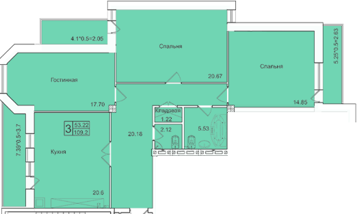 3-комнатная 109.2 м² в ЖК English house от застройщика, с. Крыжановка