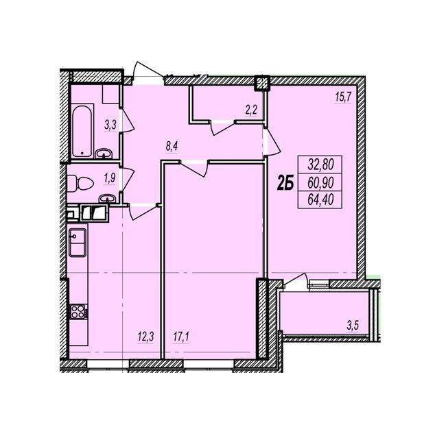 2-комнатная 64.4 м² в ЖК Дмитриевский от застройщика, Одесса