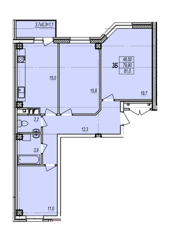 3-комнатная 81 м² в ЖК Дмитриевский от застройщика, Одесса