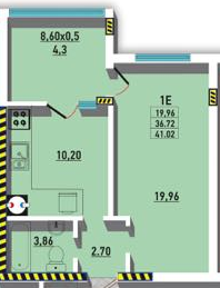 1-комнатная 41.02 м² в ЖК Радужный от 16 350 грн/м², Одесса