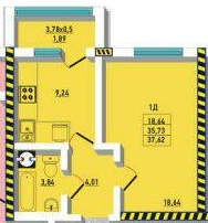 1-комнатная 37.42 м² в ЖК Радужный от застройщика, Одесса