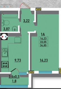 1-комнатная 34.85 м² в ЖК Радужный от застройщика, Одесса