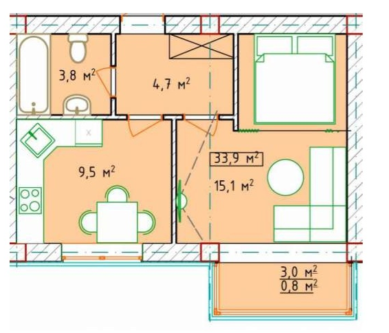 1-кімнатна 33.9 м² в ЖК Авалон від забудовника, Одеса