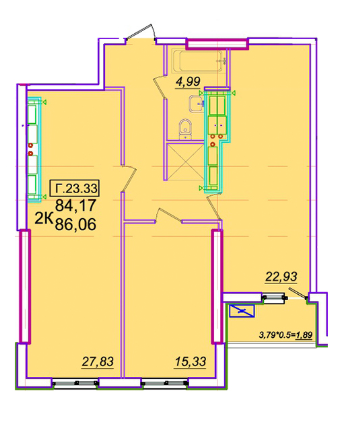 2-комнатная 86.06 м² в ЖК Родос от 23 550 грн/м², Одесса