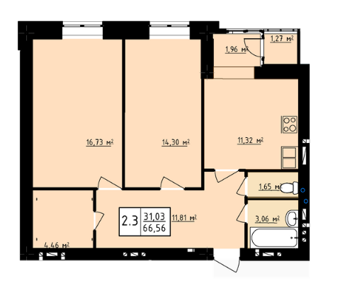 2-комнатная 66.56 м² в ЖК Одесская Чайка (Сахарова) от 17 000 грн/м², с. Крыжановка