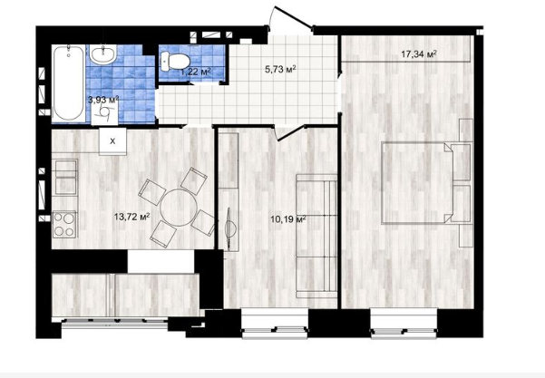 2-комнатная 52.13 м² в ЖК Одесская Чайка (Сахарова) от 17 000 грн/м², с. Крыжановка