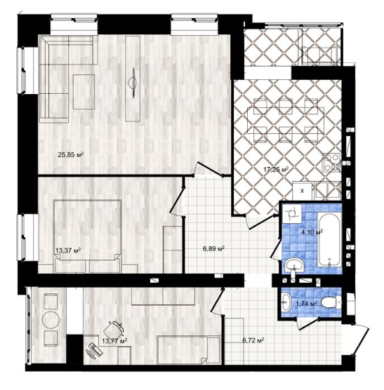 3-комнатная 89.69 м² в ЖК Одесская Чайка (Сахарова) от 17 100 грн/м², с. Крыжановка