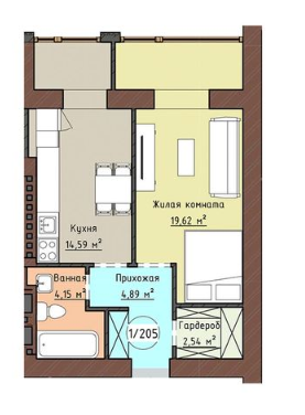 1-комнатная 45.79 м² в ЖК Одесская Чайка (Плиева) от застройщика, Одесса