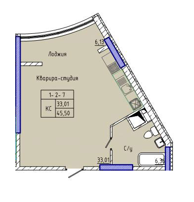 Студия 45.5 м² в ЖК Сорок пятая жемчужина от 27 750 грн/м², Одесса