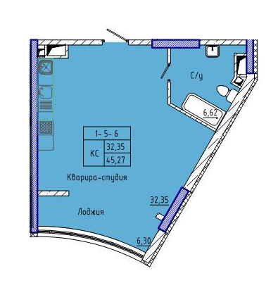 Студія 45.27 м² в ЖК Сорок п'ята перлина від 27 750 грн/м², Одеса