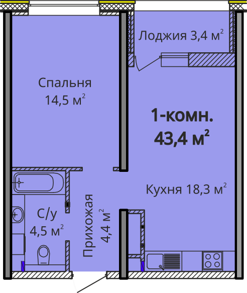 1-кімнатна 43.4 м² в ЖК Альтаїр 3 від 25 450 грн/м², Одеса