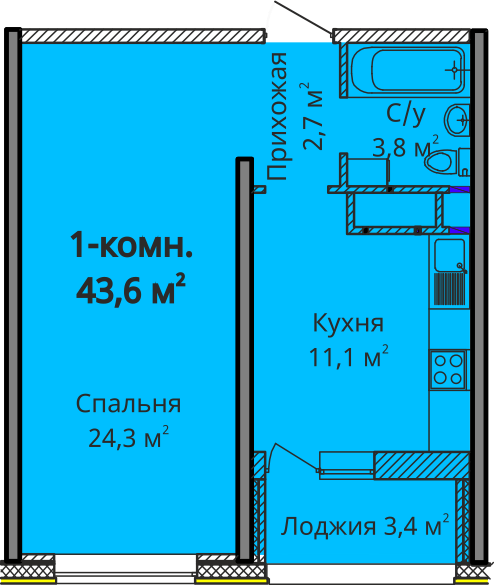1-кімнатна 43.6 м² в ЖК Альтаїр 3 від 25 450 грн/м², Одеса