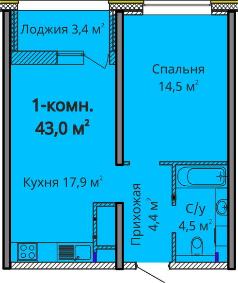 1-комнатная 43 м² в ЖК Альтаир 3 от 25 450 грн/м², Одесса