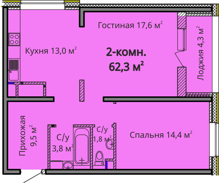 2-кімнатна 62.5 м² в ЖК Альтаїр 3 від 24 700 грн/м², Одеса