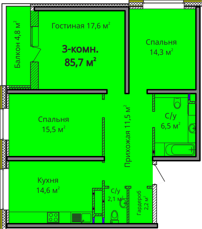 3-комнатная 84.8 м² в ЖК Альтаир 3 от 24 650 грн/м², Одесса