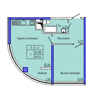 1-кімнатна 48.32 м² в ЖК Сорок п'ята перлина від 27 750 грн/м², Одеса