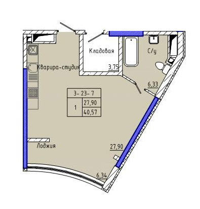 Студия 40.57 м² в ЖК Сорок пятая жемчужина от 27 750 грн/м², Одесса