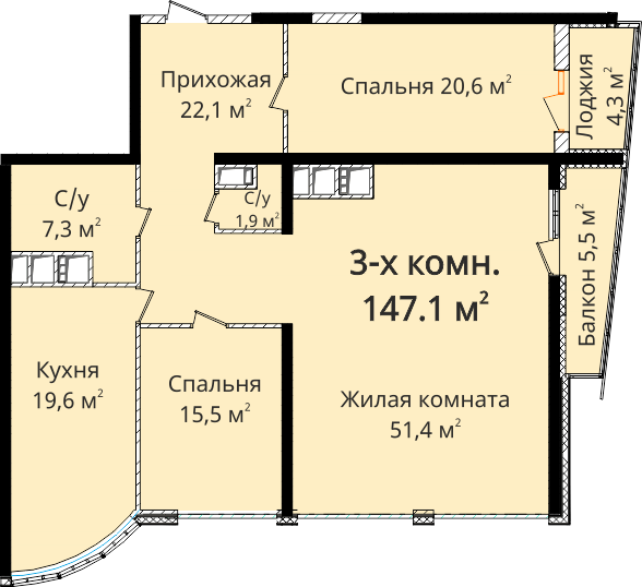 3-кімнатна 147.1 м² в ЖК Новий берег від 27 100 грн/м², Одеса