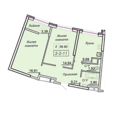 2-кімнатна 59.8 м² в ЖК Сорок третя перлина від 25 350 грн/м², Одеса