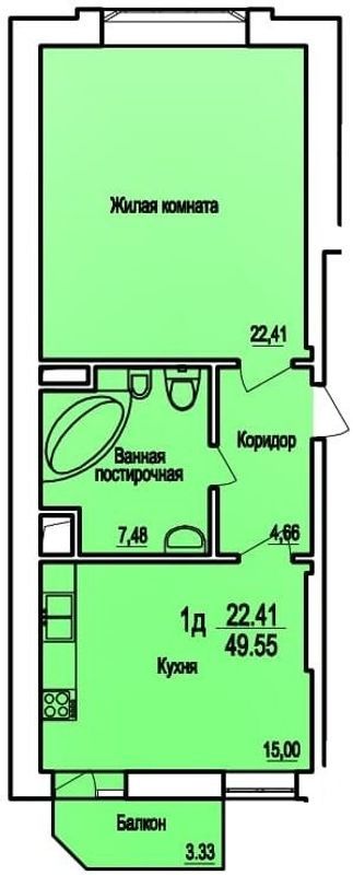 1-комнатная 49.55 м² в ЖСК Поющий фонтан от 24 000 грн/м², Одесса
