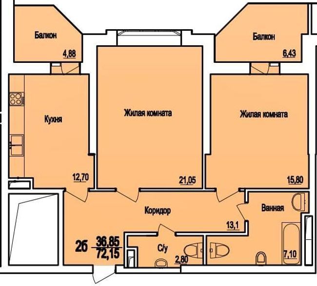 2-кімнатна 72.15 м² в ЖБК Співаючий фонтан від 24 000 грн/м², Одеса