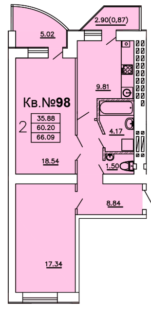 2-кімнатна 66.09 м² в ЖК Теплий дім від 13 900 грн/м², с. Крижанівка