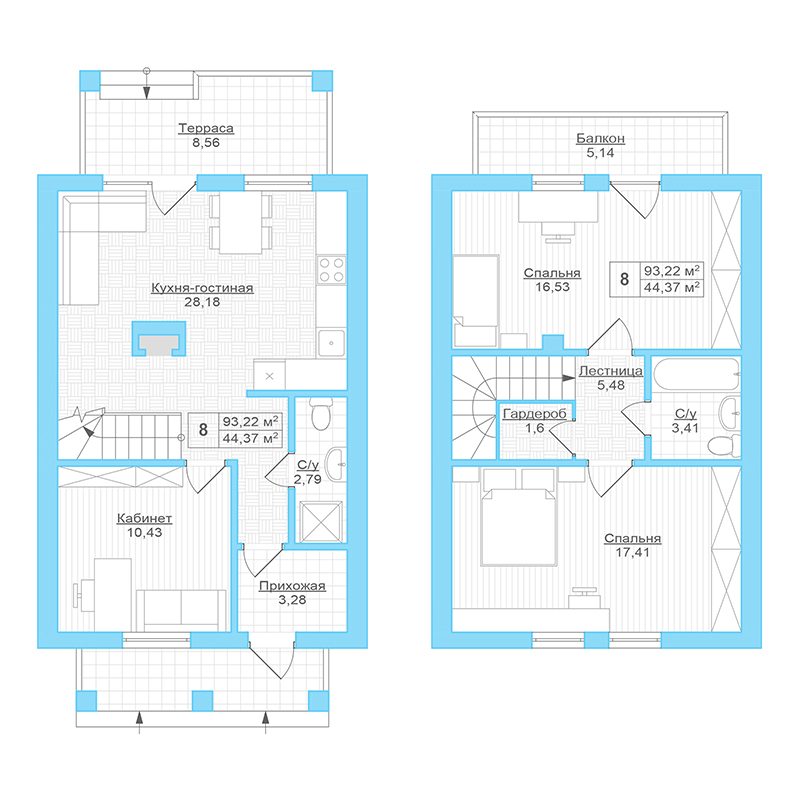 Таунхаус 93.22 м² в Таунхаусы Welldom от застройщика, с. Софиевская Борщаговка