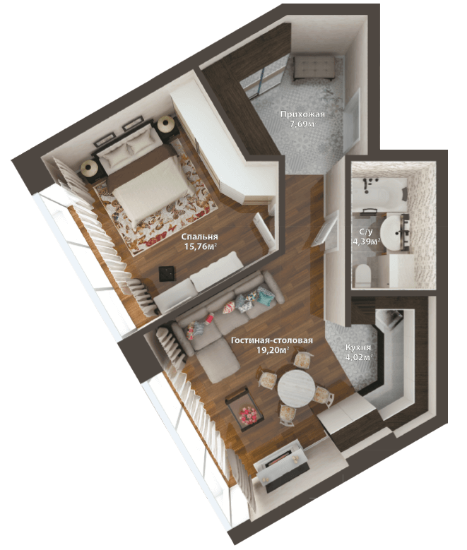 Свободная планировка 42.39 м² в ЖК Bartolomeo Resort Town от 23 700 грн/м², Днепр