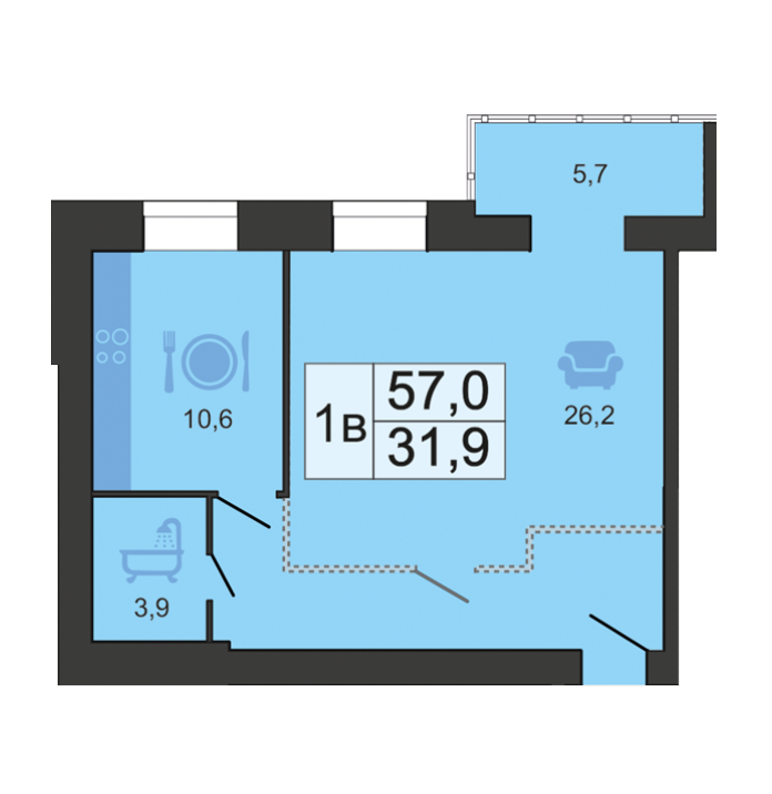 1-кімнатна 57.4 м² в ЖК River Park від 17 000 грн/м², Дніпро