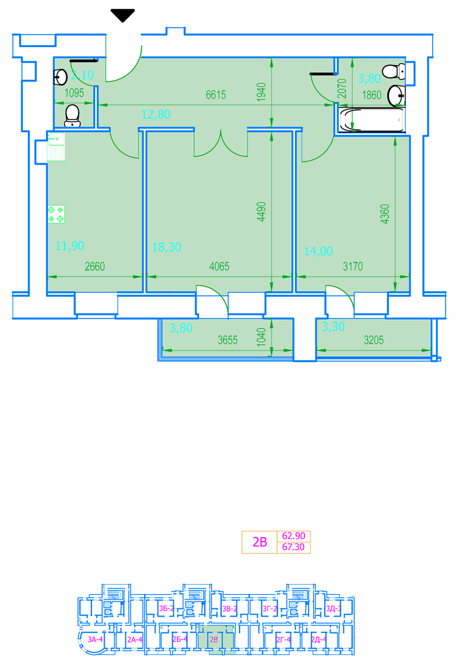 2-кімнатна 67.3 м² в ЖК Полтавський шлях 144 від забудовника, Харків