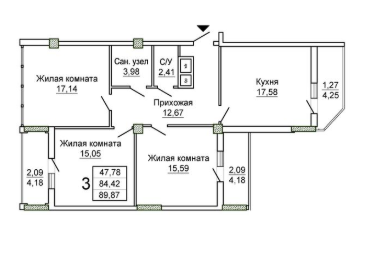 3-комнатная 89.87 м² в ЖК Слобожанский квартал-2 от 15 850 грн/м², Харьков