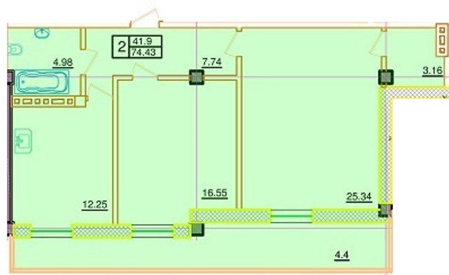 2-комнатная 74.43 м² в КД Пушкинский от 45 400 грн/м², Одесса