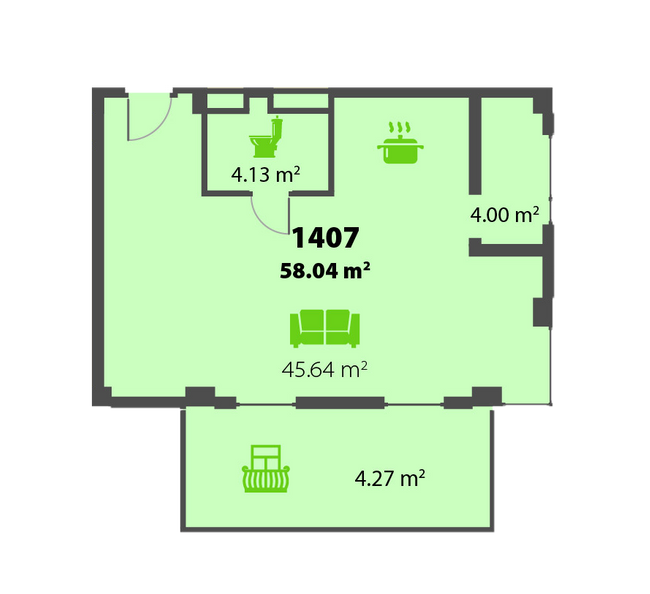 Свободная планировка 58.04 м² в ЖК Пятый континент от 26 250 грн/м², Днепр