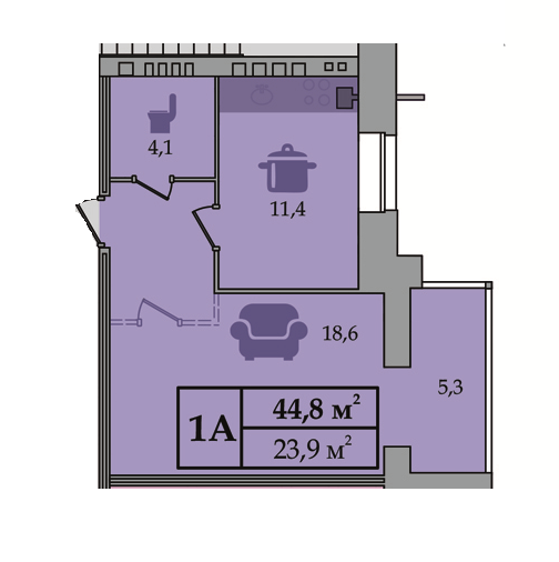 1-комнатная 44.8 м² в ЖК Счастливый от 15 000 грн/м², Днепр