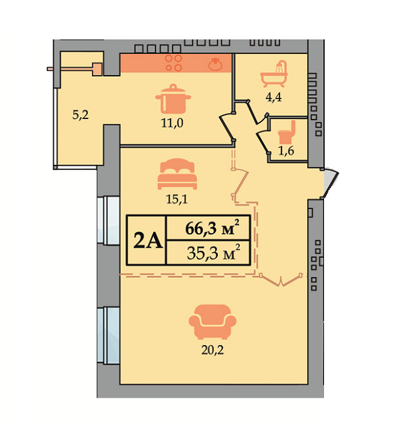 2-комнатная 66.3 м² в ЖК Счастливый от 14 300 грн/м², Днепр