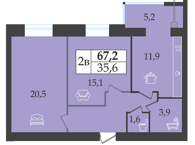 2-комнатная 67.2 м² в ЖК Счастливый от 14 300 грн/м², Днепр