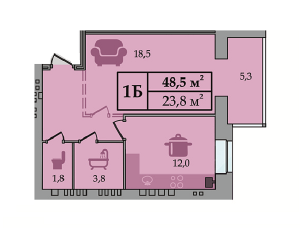 1-кімнатна 48.5 м² в ЖК Щасливий від 15 000 грн/м², Дніпро