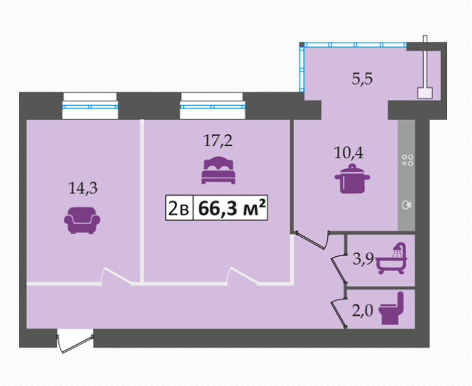 2-кімнатна 66.3 м² в ЖК Дніпровська Брама від 13 900 грн/м², смт Слобожанське