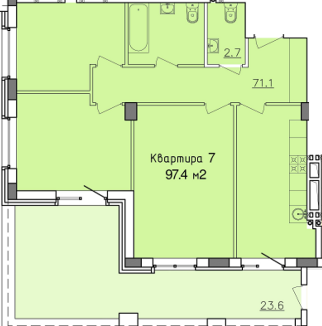 3-комнатная 97.4 м² в ЖК Victory Hall от застройщика, Днепр