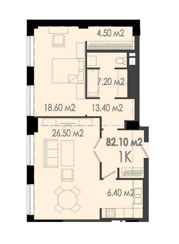 1-комнатная 82.1 м² в ЖК Дельмар Люкс от застройщика, Днепр