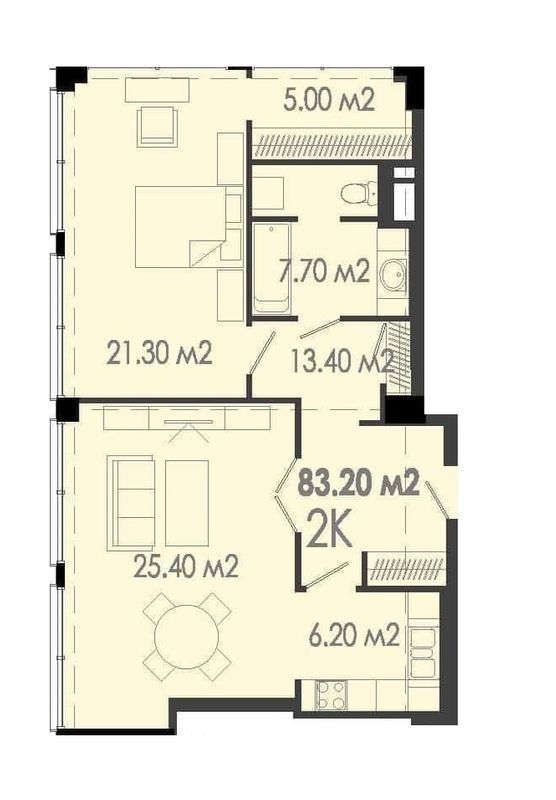 2-комнатная 83.2 м² в ЖК Дельмар Люкс от застройщика, Днепр