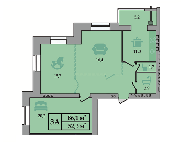 3-кімнатна 86.5 м² в ЖК Щасливий від 14 600 грн/м², Дніпро